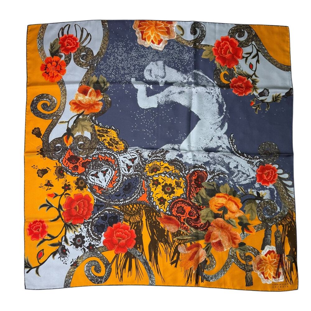 Christian Lacroix Square Scarf 100% Silk 33"x33" Made In Italy Floral Goddess